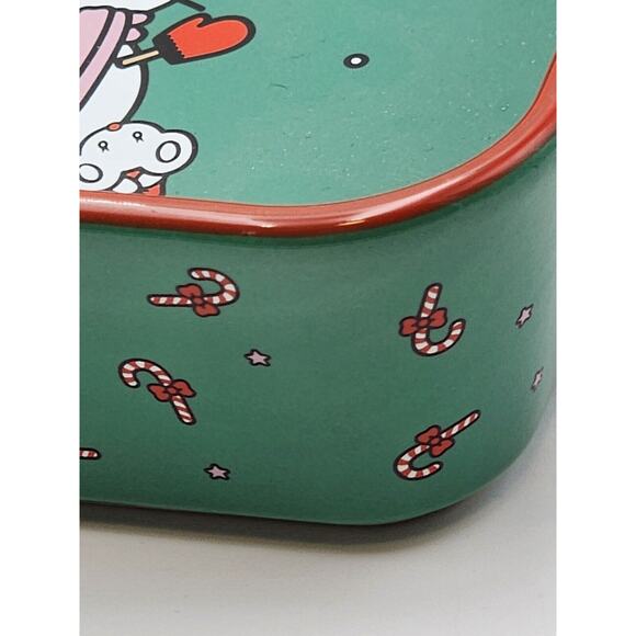Sanrio Hello Kitty Christmas Snowman Square Baking Dish 9" Ceramic Green and Red - Picture 7 of 10